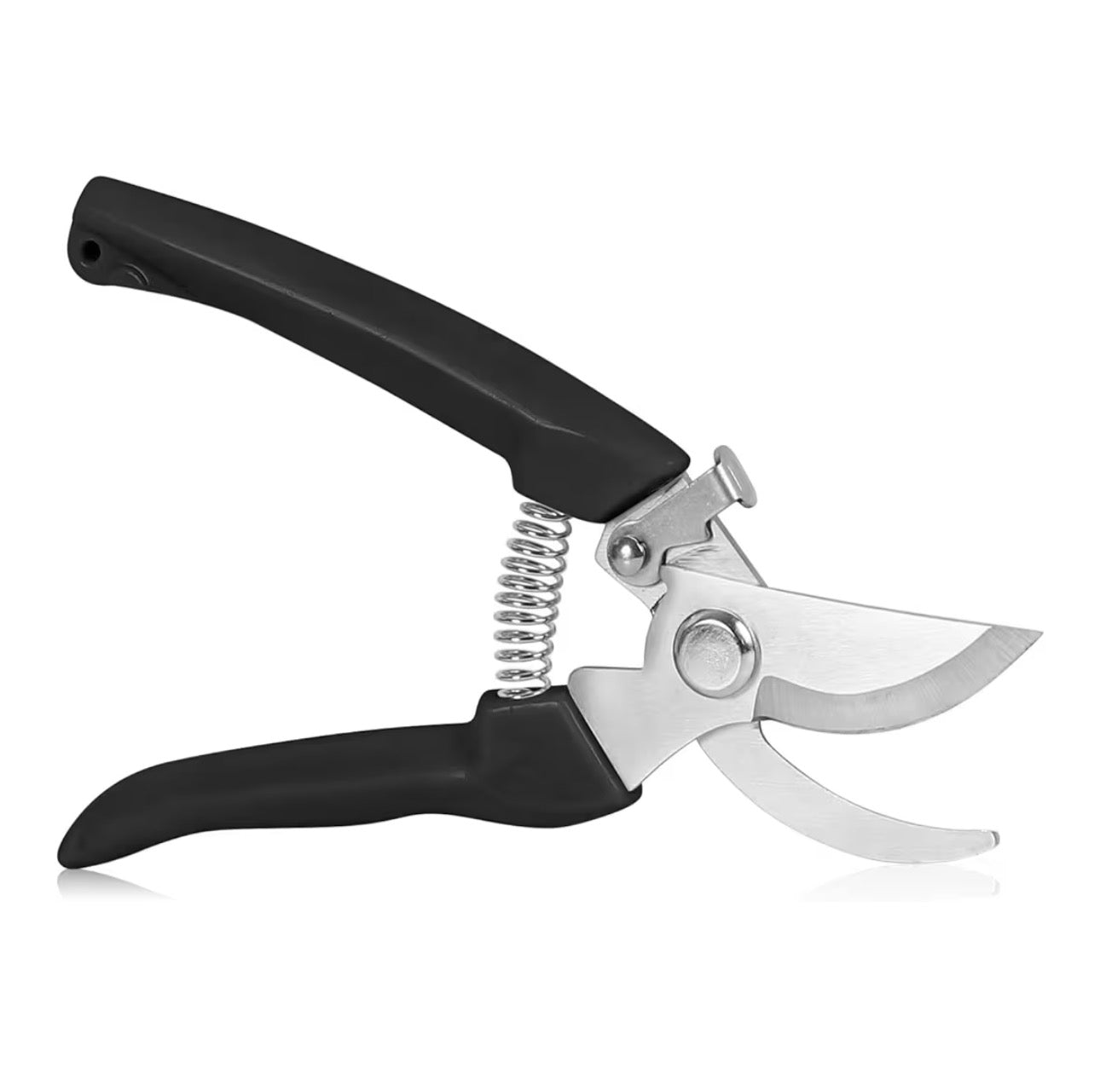 Gardening shears with black handles on a white background